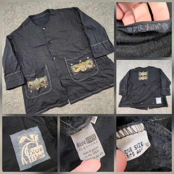Blue Fish Tops - VTG Blue Fish Womens OS One Size Hand Painted Organic Cotton Button Shirt Jacket